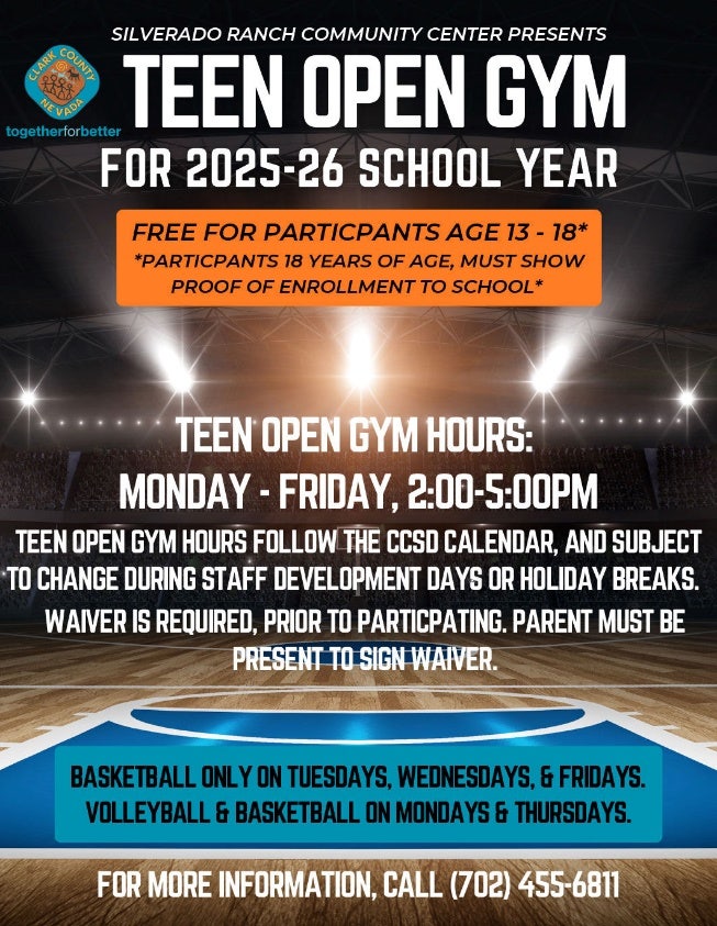 Teen Open Gym Flyer for Silverado Ranch CC
