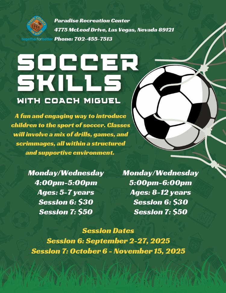 Soccer Skills class at Paradise Rec Center