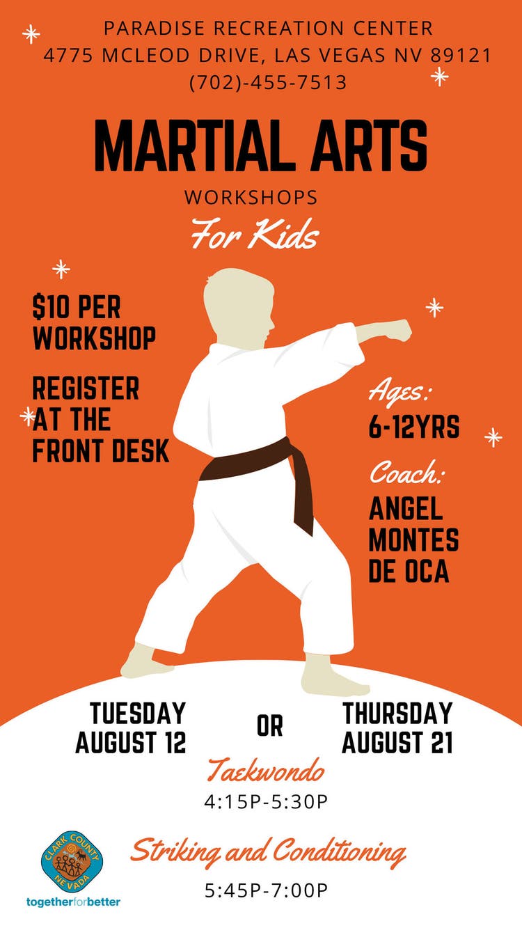 Paradise Rec Center Martial Arts flyer