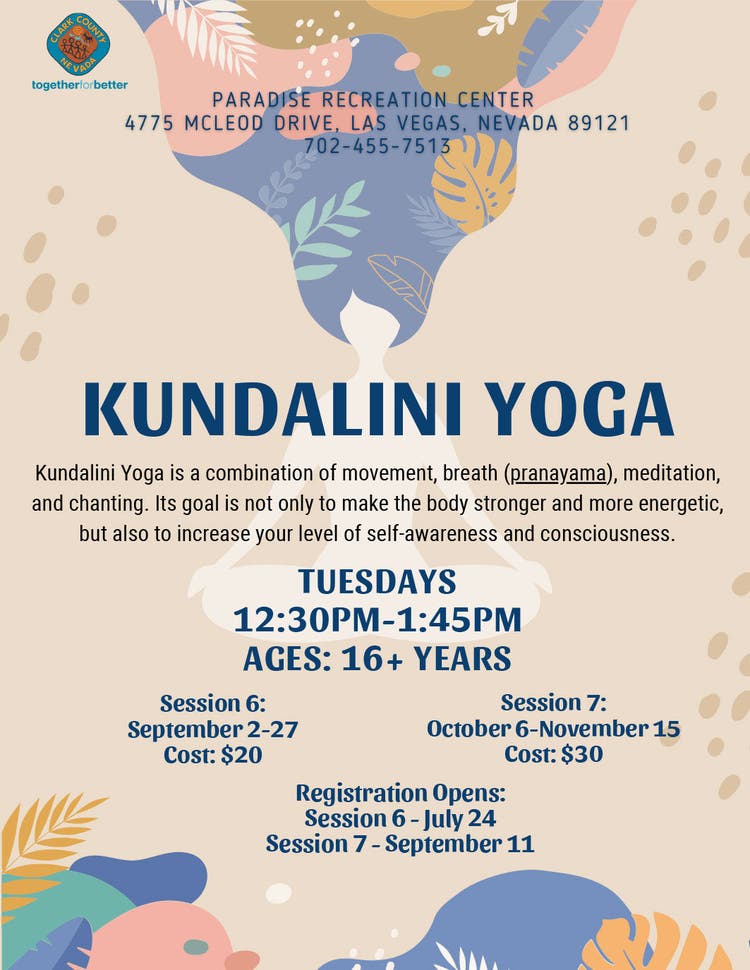Flyer for Kundalini Yoga at Paradise Rec Center