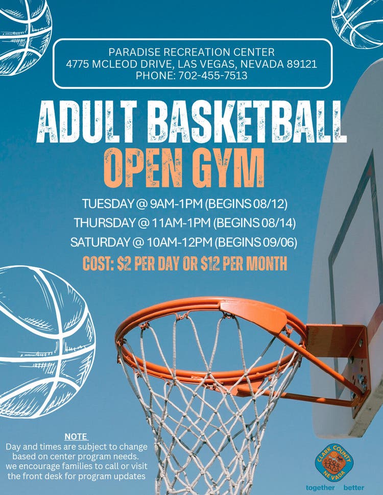 Paradise Rec Center Adult Open Gym flyer