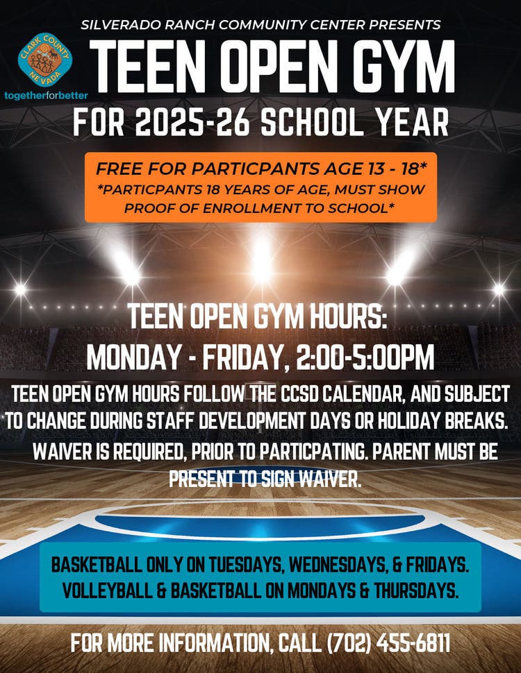 Teen Open Gym Flyer for Silverado Ranch CC