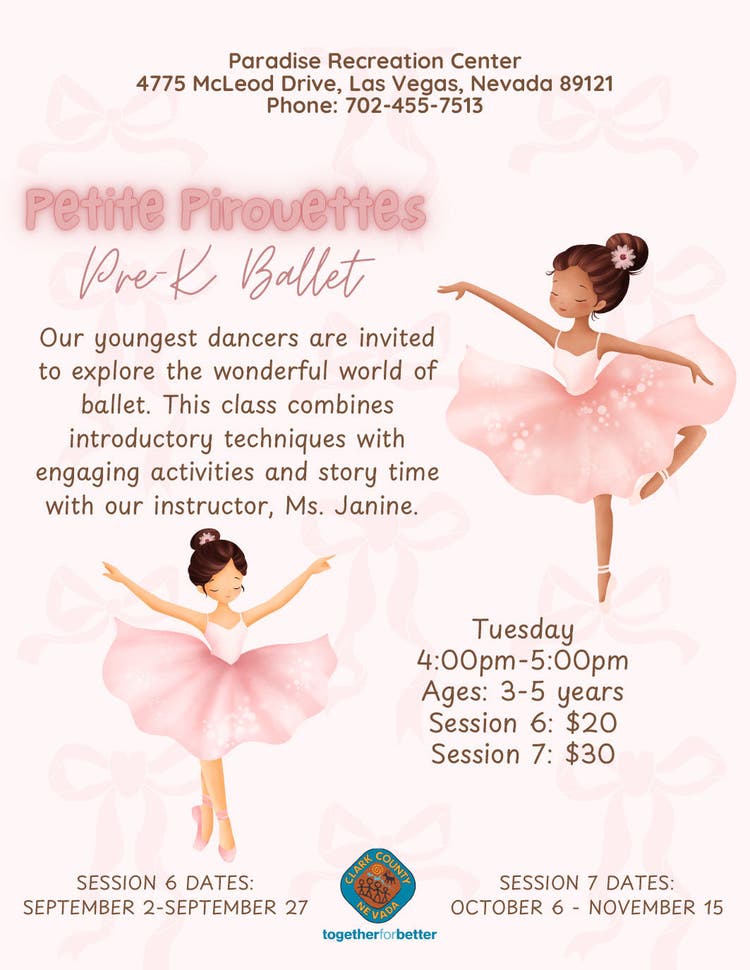 PreK Ballet classes at Paradise Rec Center