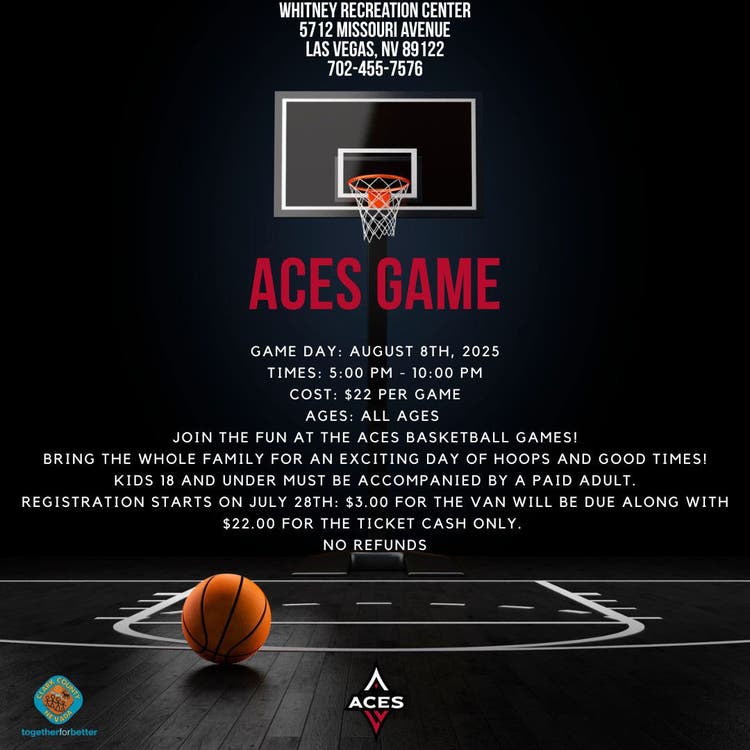 Aces Basketball Family Night with Whitney Rec Center flyer
