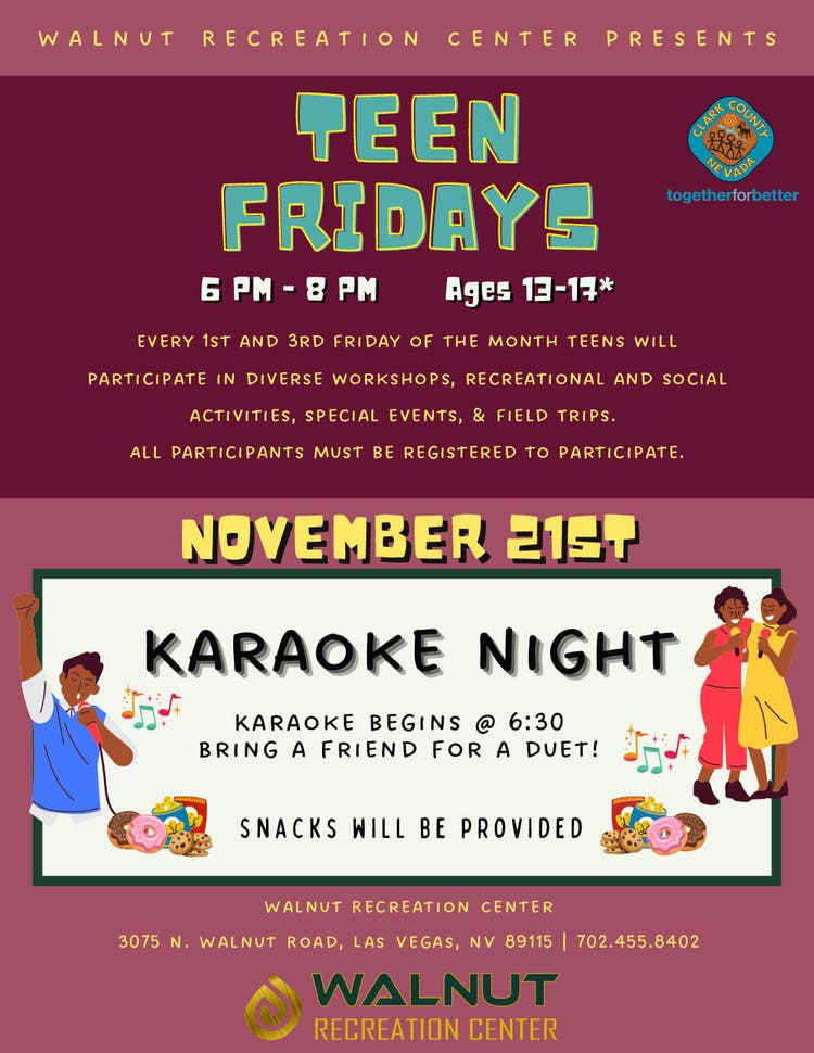 Teen Fridays Karaoke Night Event Poster