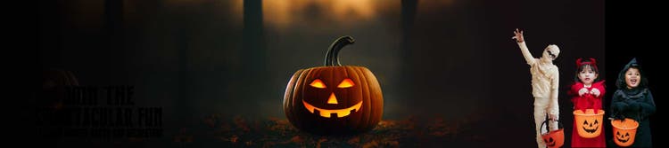 Halloween pumpkin with kids in costumes