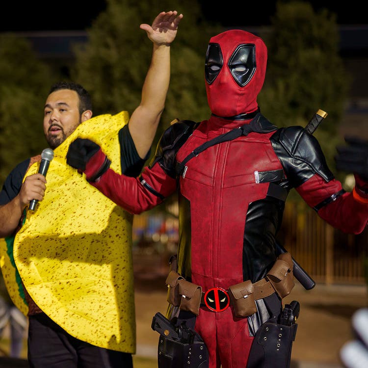 Deadpool costume at outdoor event