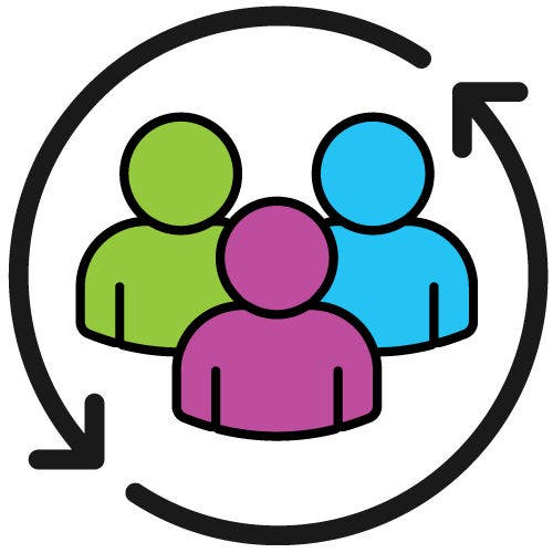 Colorful teamwork icon with three figures